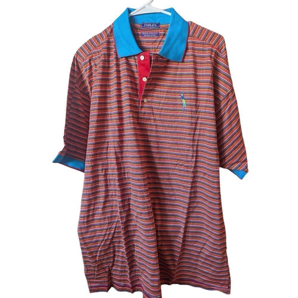 Copley Men's Casablanca Multi-Color Striped Pima Cotton Golf Polo Shirt Size XL